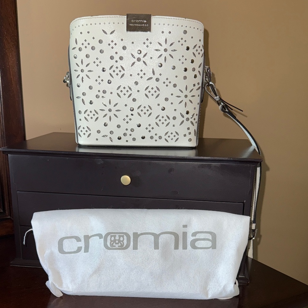White Laser-Cut Leather Crossbody Bag